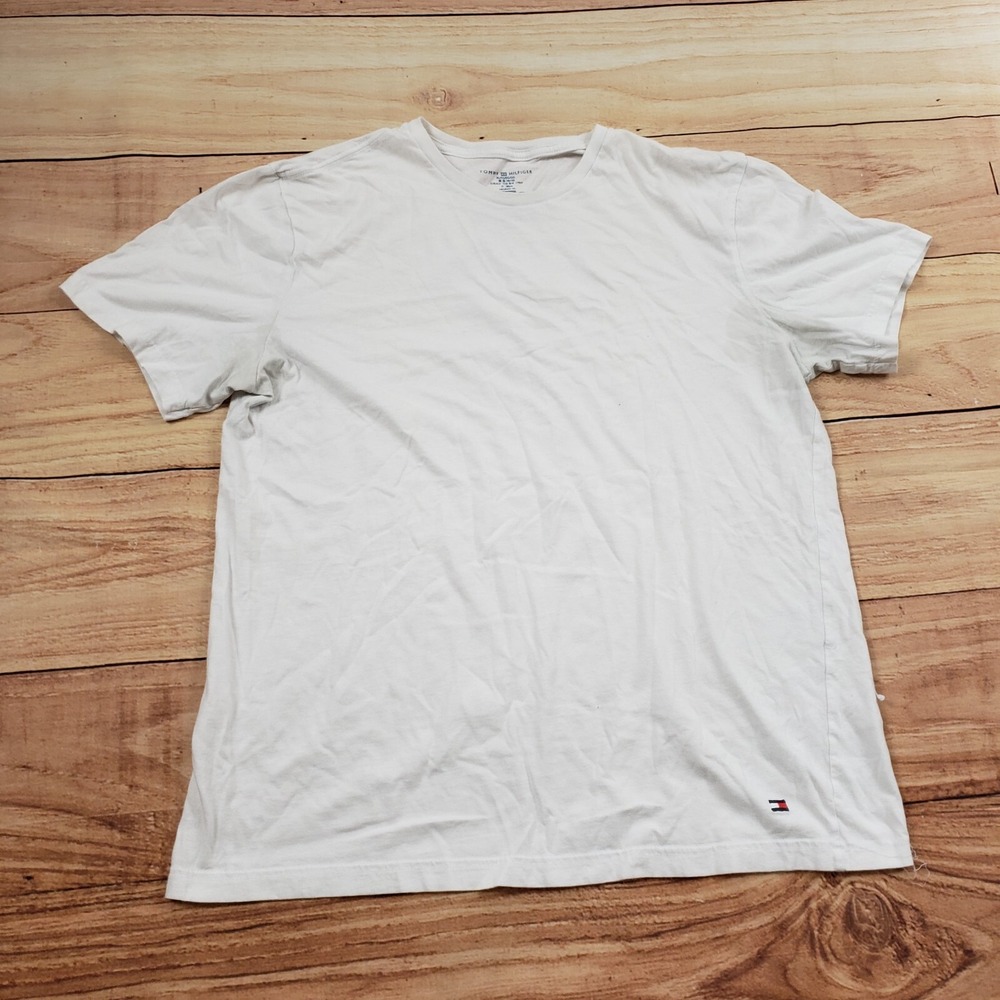 Tommy Hilfiger Shirt Mens Extra Large White Blue Flag Cotton Casual Adult *
